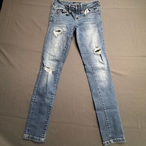 Aeropostale Womens Blue Denim Distressed Skinny‎ Jeans Jegging Size 26 26x27